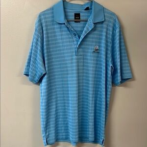 Blue Polo Shirt with Subtle Stripes and Breathable Fabric